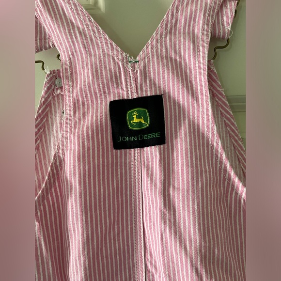 New Girl’s John Deere pink & white striped overalls 4T pockets adjustable straps - Picture 7 of 7